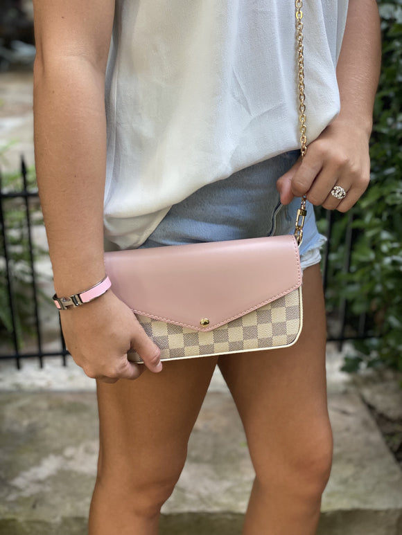 PRE-ORDER Lauren White Natalie Print with Pink Flap Ellie Crossbody