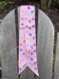 Chloe Small Scarf Pink with Colorful Hearts